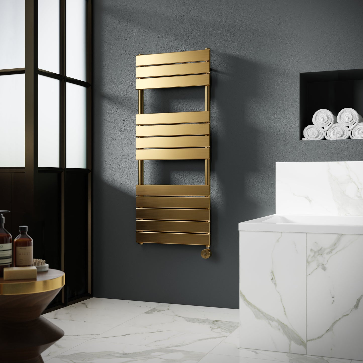Electric Square Flat Towel Rail with 12 Bars, 1213mm x 500mm
