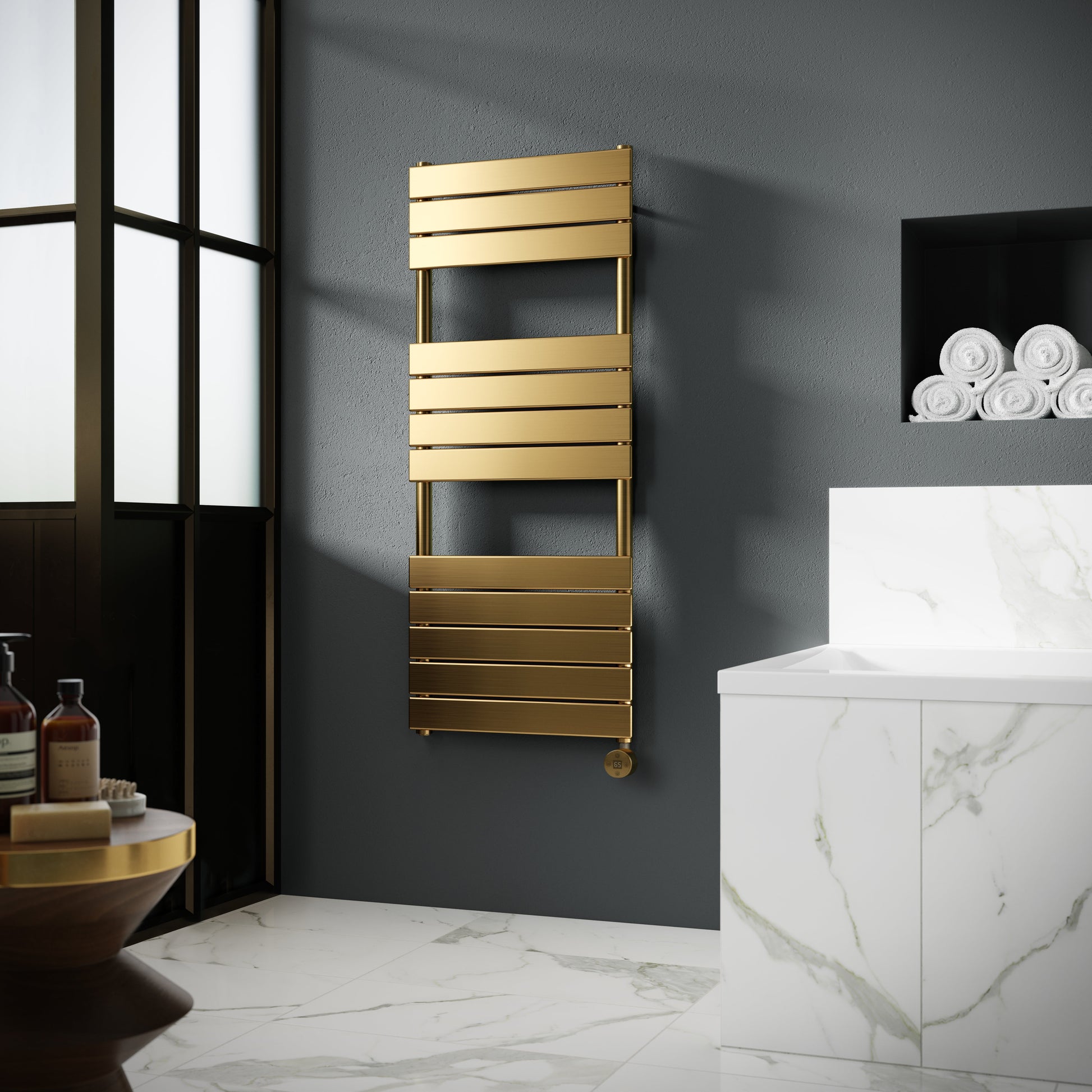 Electric Square Flat Towel Rail with 12 Bars, 1213mm x 500mm