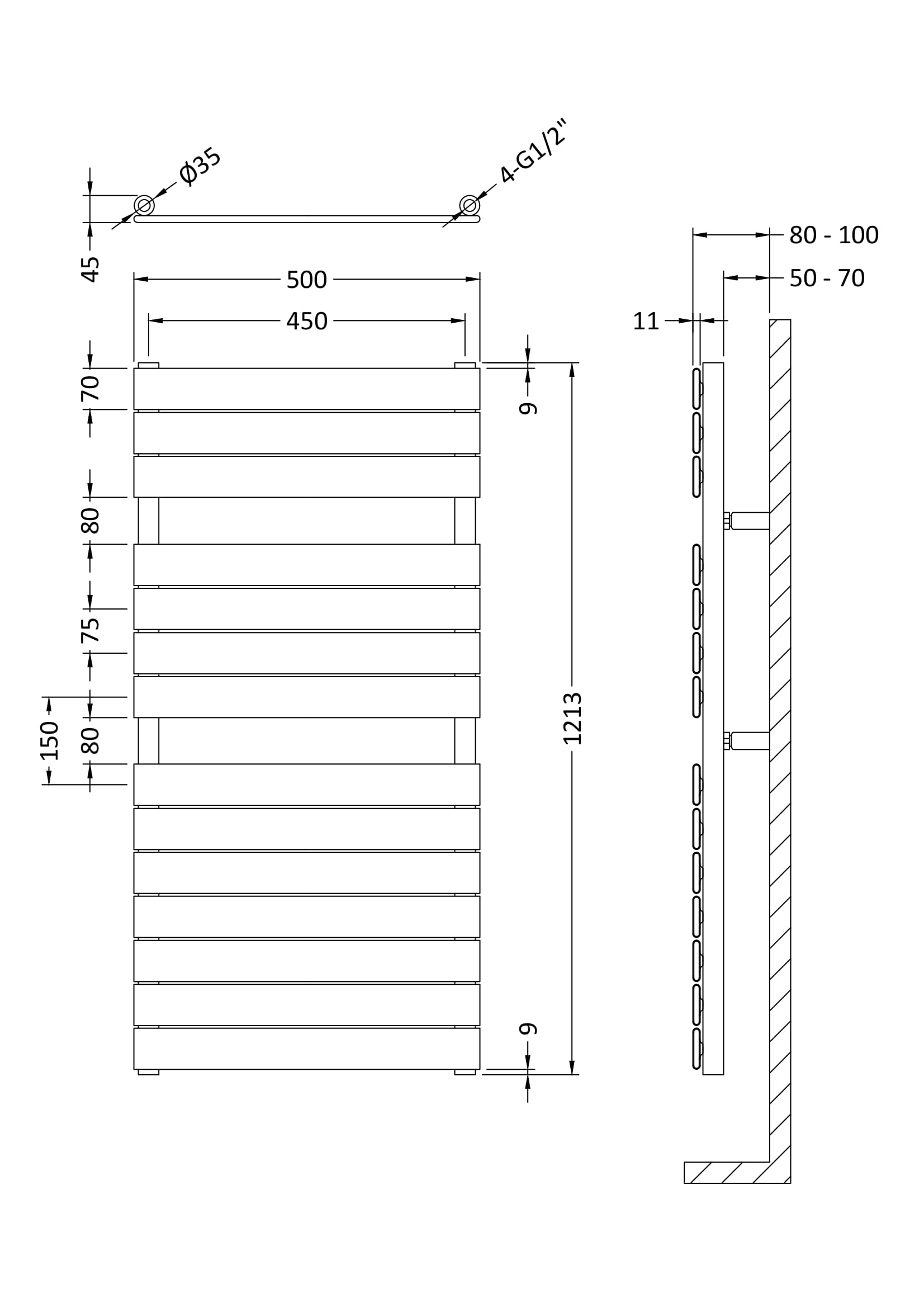 Heated Towel Rail 1213 x 500mm