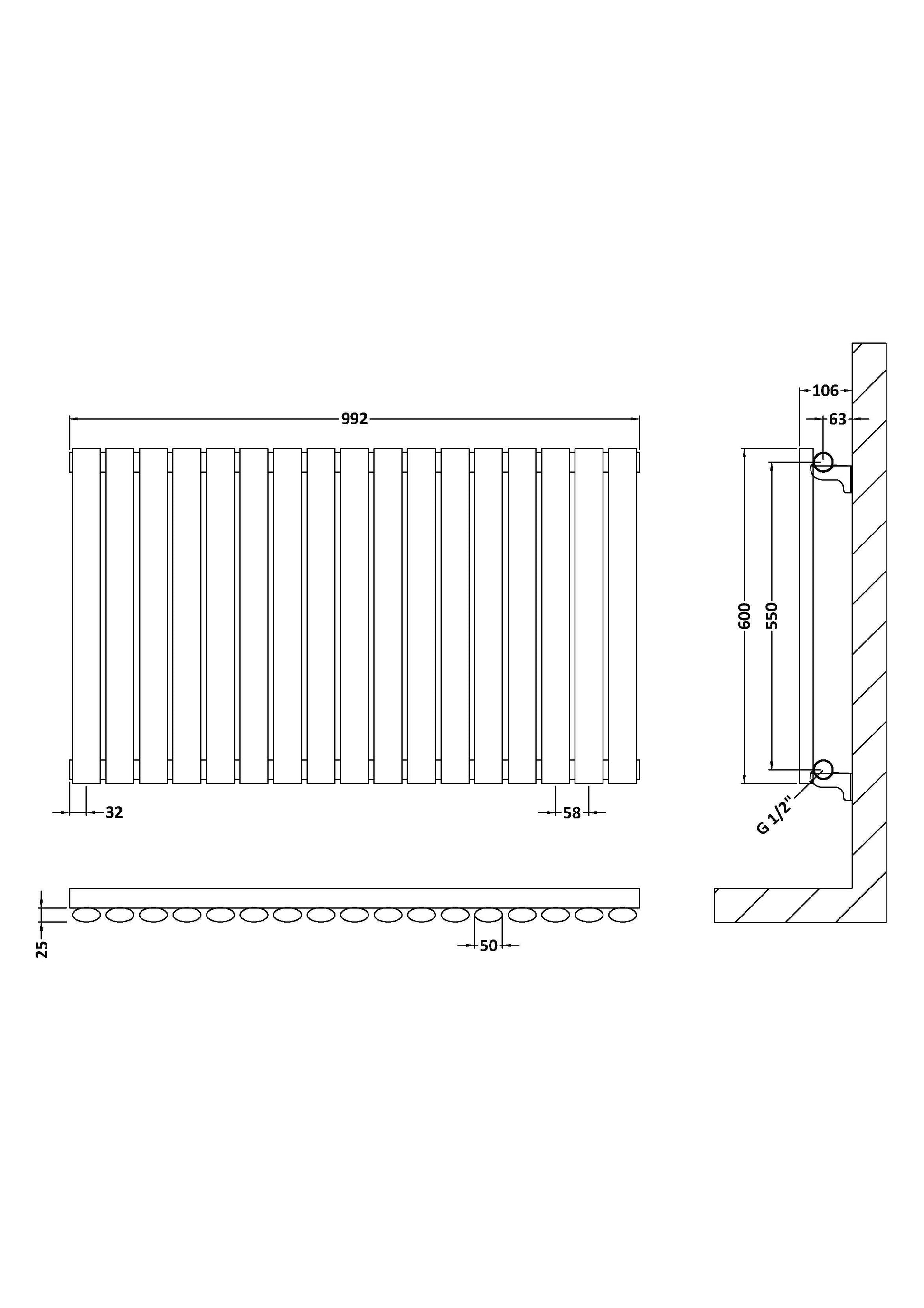 Horizontal Single Panel Radiator 600 x 992mm