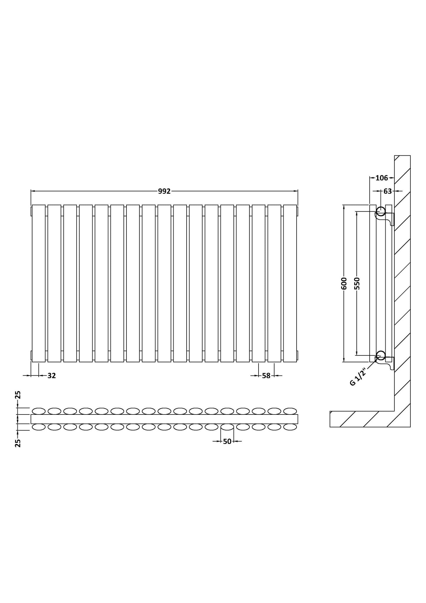 Horizontal Double Panel Radiator 600 x 992mm