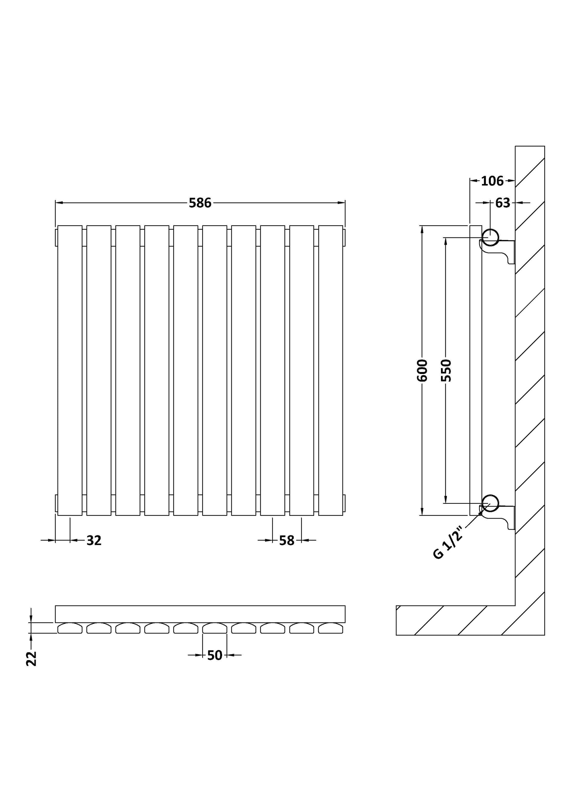 Horizontal Single Panel Radiator 600 x 586mm