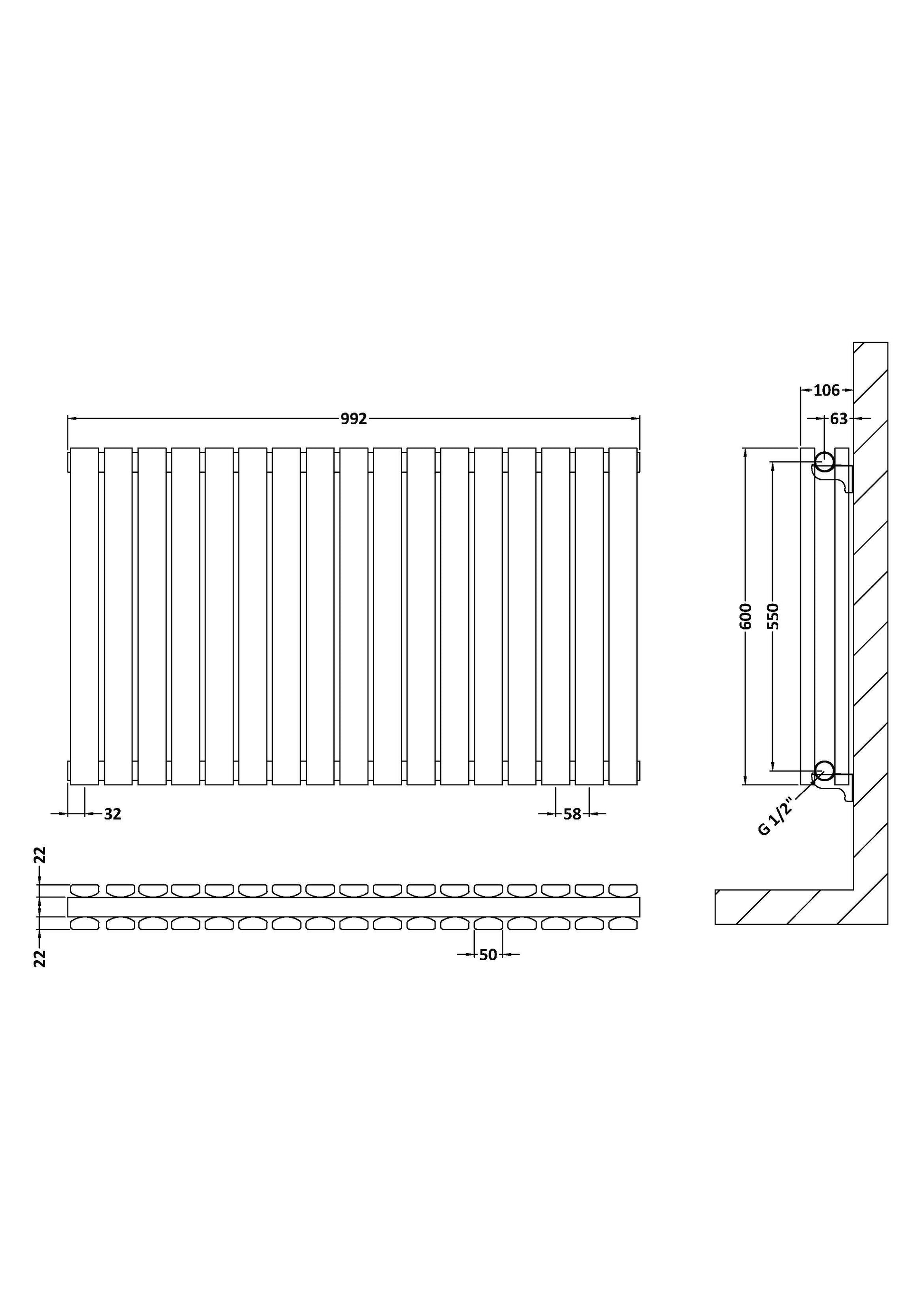 Horizontal Double Panel Radiator 600 x 992mm
