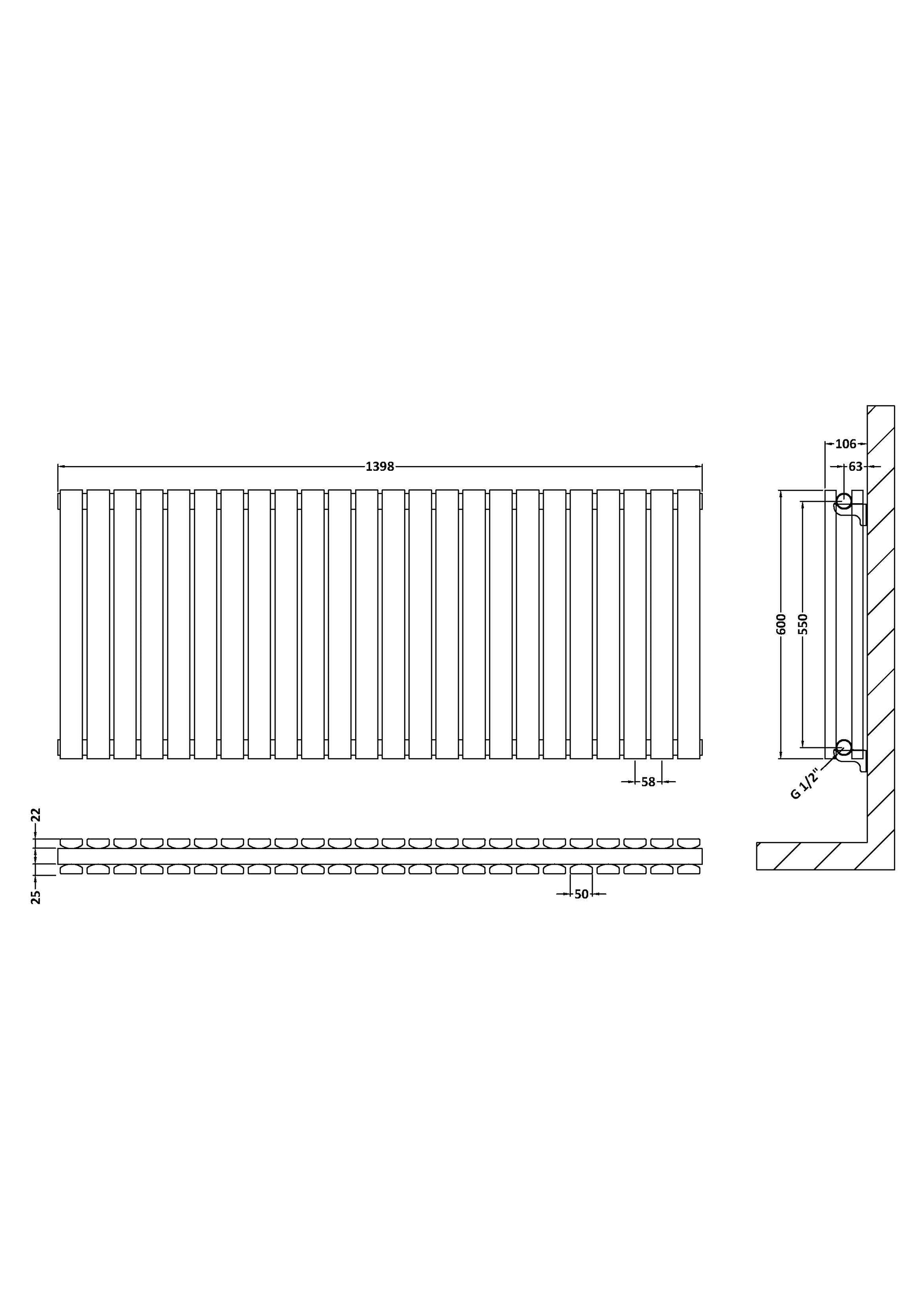 Horizontal Double Panel Radiator 600 x 1398mm