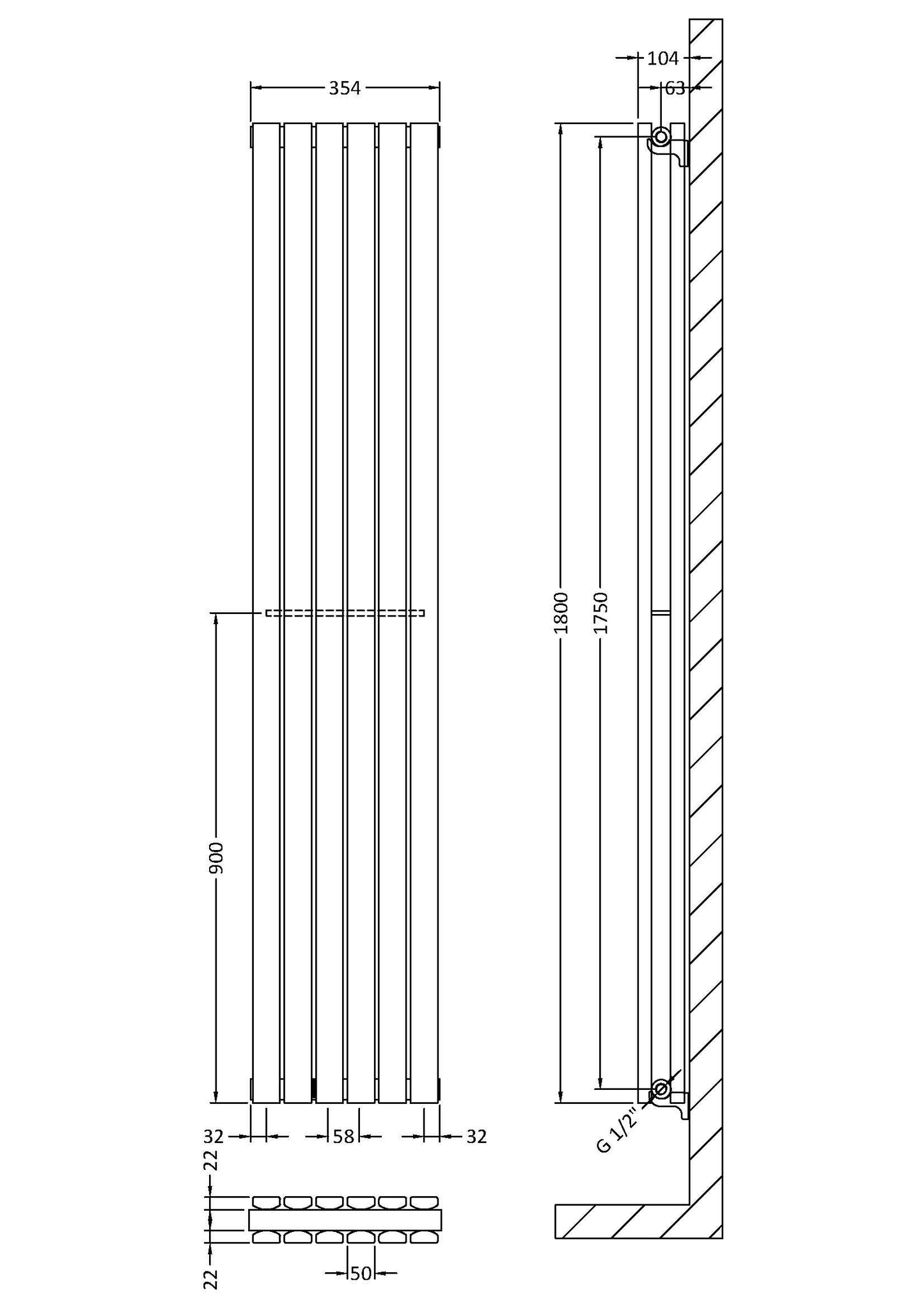 Double Panel Designer Radiator 1800 x 354mm