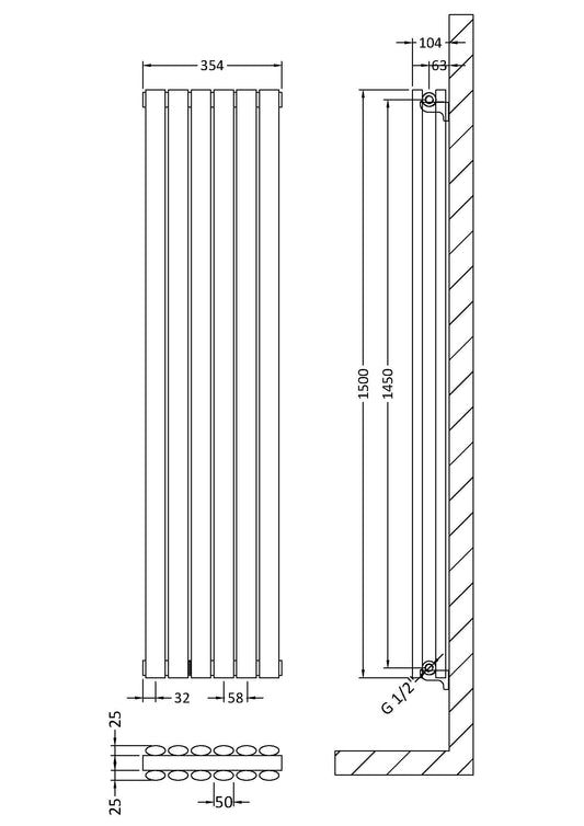 Double Panel Designer Radiator 1500 x 354mm