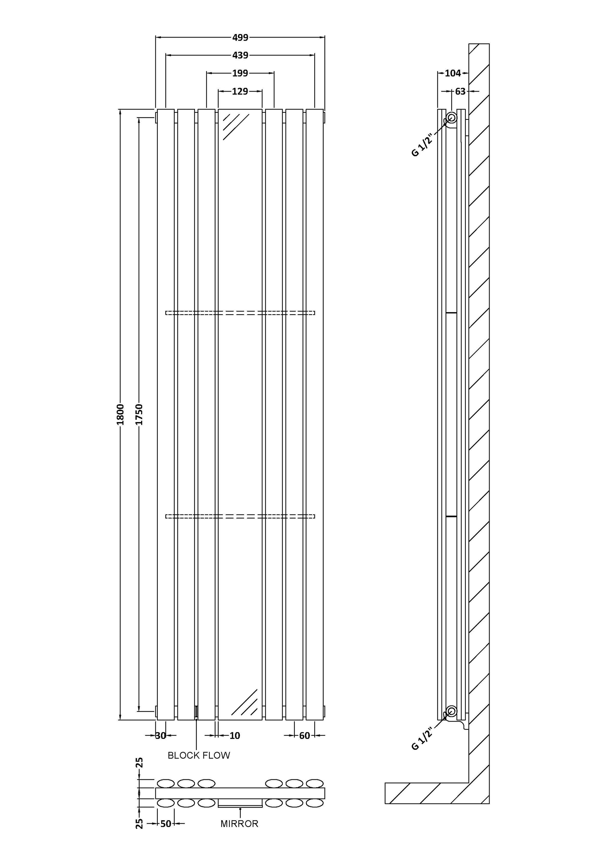 Double Panel Designer Radiator 1800 x 499mm