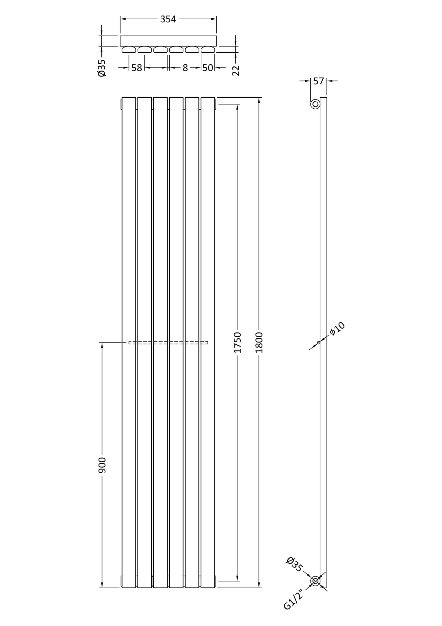 Single Panel Designer Radiator 1800 x 354mm