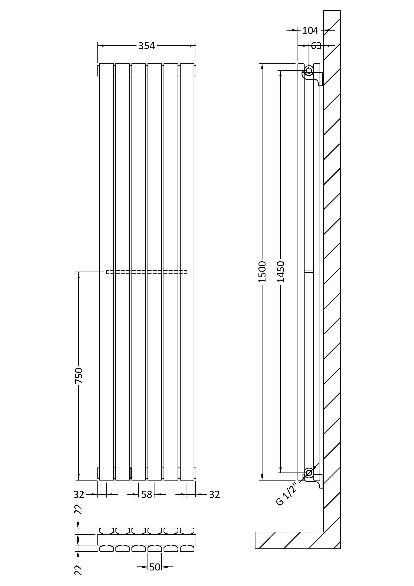 Double Panel Designer Radiator 1500 x 354mm