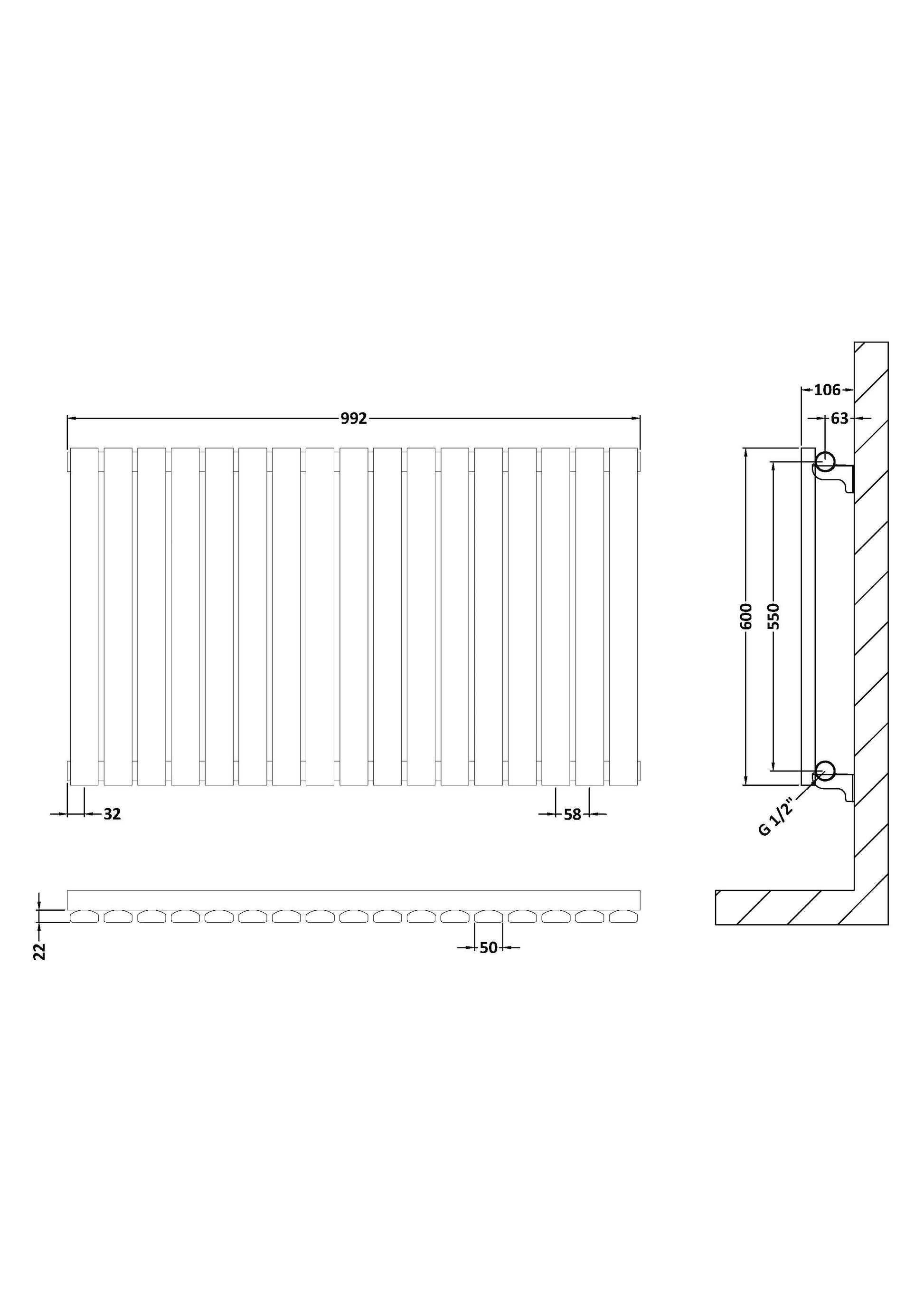 Horizontal Single Panel Radiator 600 x 992mm