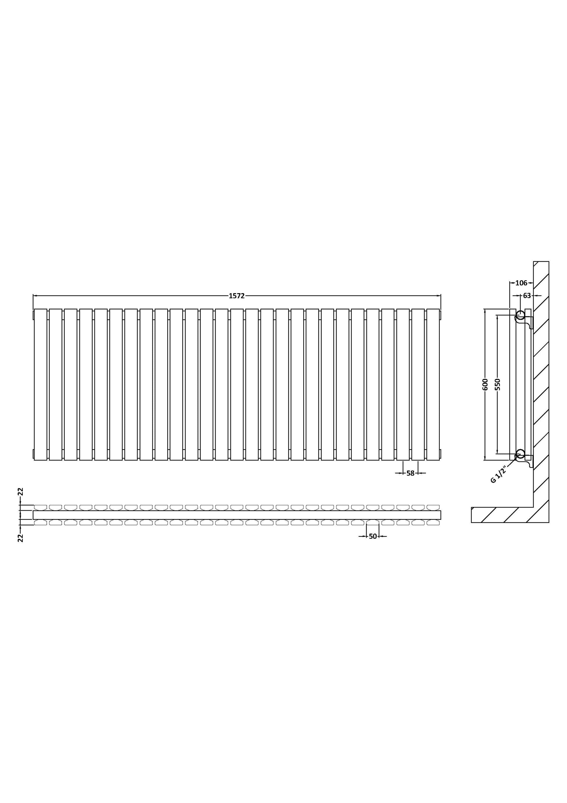 Horizontal Double Panel Radiator 600 x 1572mm