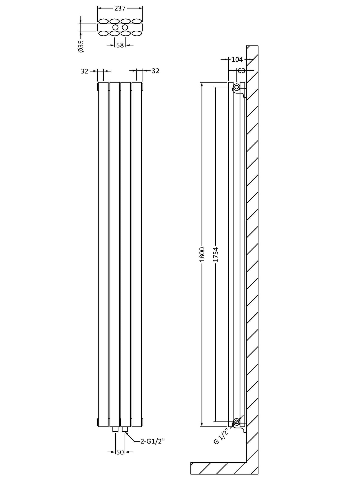Designer Radiator 1800 x 237mm