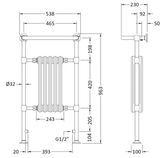 Small Harrow Traditional Radiator 965 x 540mm