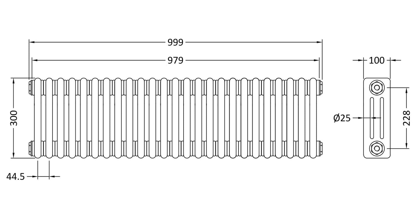 Triple Column Traditional Radiator 300 x 999mm