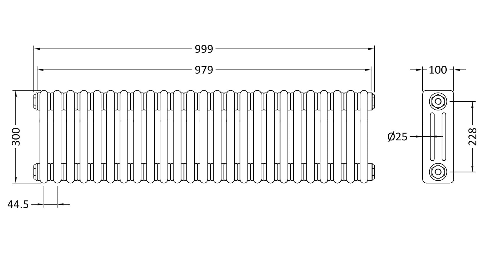Triple Column Traditional Radiator 300 x 999mm