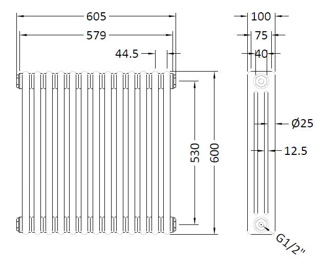 Triple Column Traditional Radiator 600 x 605mm