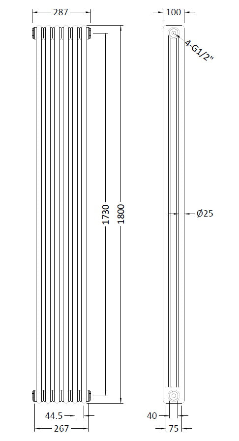 Triple Column Traditional Radiator 1800 x 287mm