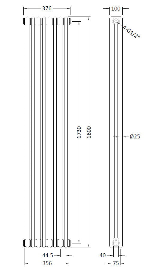 Triple Column Traditional Radiator 1800 x 376mm