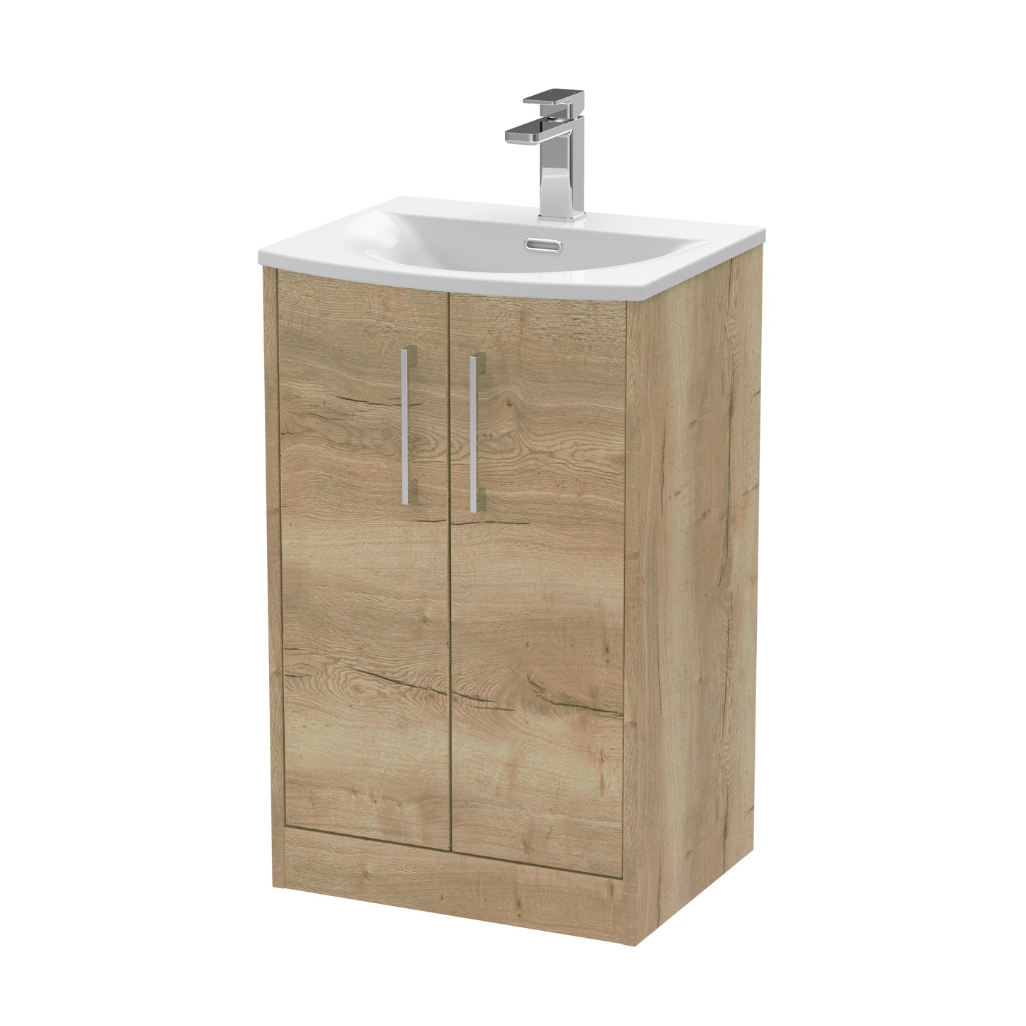 Hudson Reed Juno 500mm Autumn Oak Floor Standing 2-Door Vanity Unit With 1 Tap Hole Basin