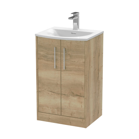 Hudson Reed Juno 500mm Autumn Oak Floor Standing 2-Door Vanity Unit With 1 Tap Hole Basin