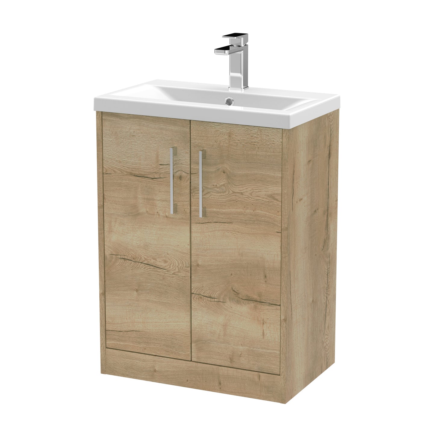 Hudson Reed Juno 600mm Autumn Oak Floor Standing 2-Door Vanity Unit with 1 Tap Hole Basin