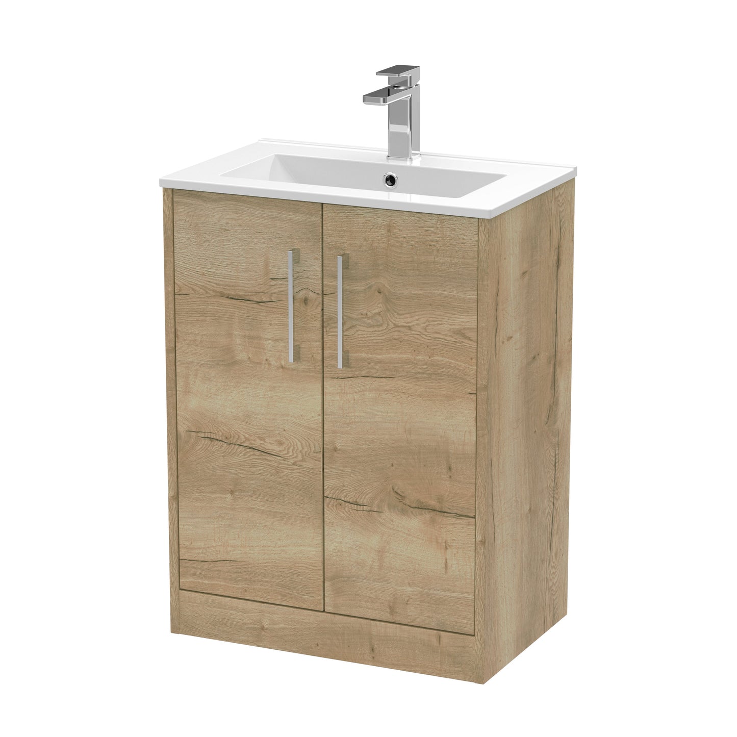Hudson Reed Juno 600mm Autumn Oak Floor Standing 2-Door Vanity Unit With 1 Tap Hole Basin