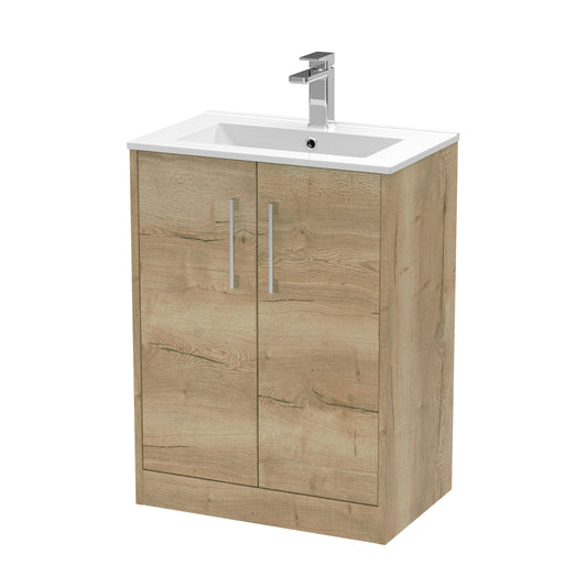 Hudson Reed Juno 600mm Autumn Oak Floor Standing 2-Door Vanity Unit With 1 Tap Hole Basin