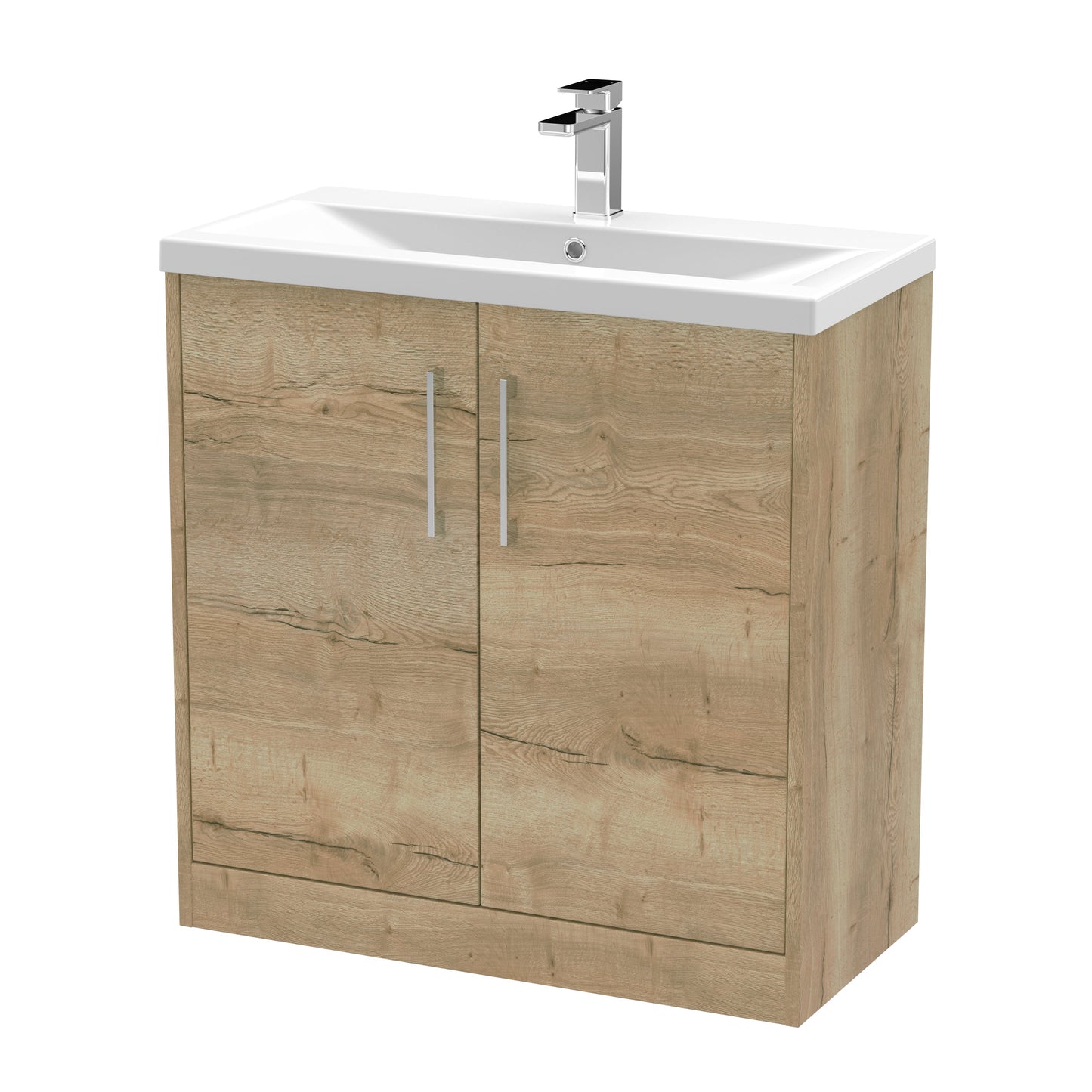 Hudson Reed Juno 800mm Autumn Oak Floor Standing 2-Door Vanity Unit & 1 Tap Hole Basin