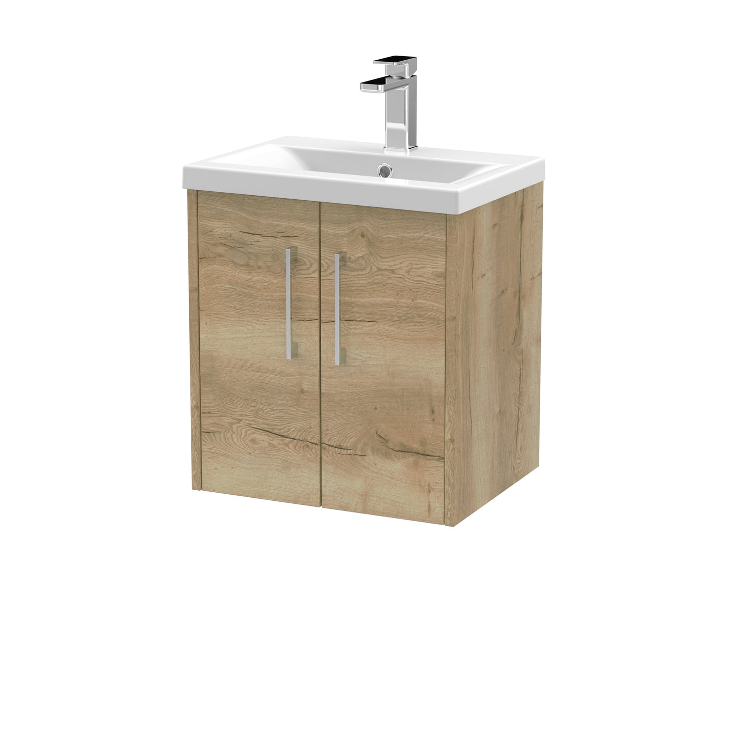 Hudson Reed Juno 500mm Autumn Oak Wall Hung 2-Door Vanity Unit with 1 Tap Hole Basin