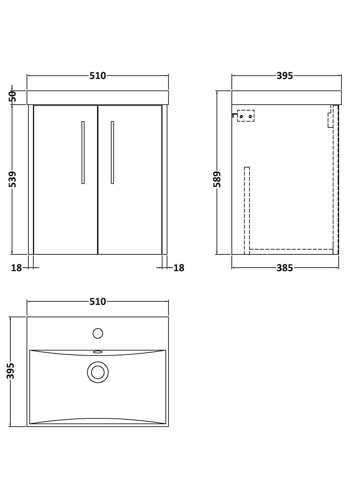 Hudson Reed Juno 500mm Autumn Oak Wall Hung 2-Door Vanity Unit With Thin-Edge 1 Tap Hole Basin
