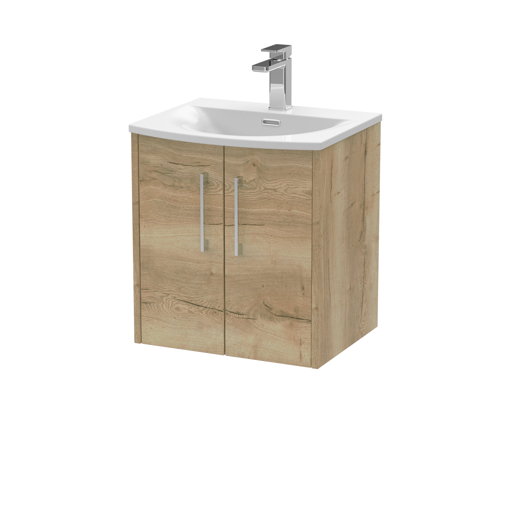 Hudson Reed Juno 500mm Autumn Oak Wall Hung 2-Door Vanity Unit with 1 Tap Hole Basin