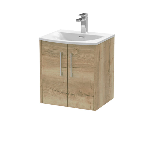 Hudson Reed Juno 500mm Autumn Oak Wall Hung 2-Door Vanity Unit with 1 Tap Hole Basin
