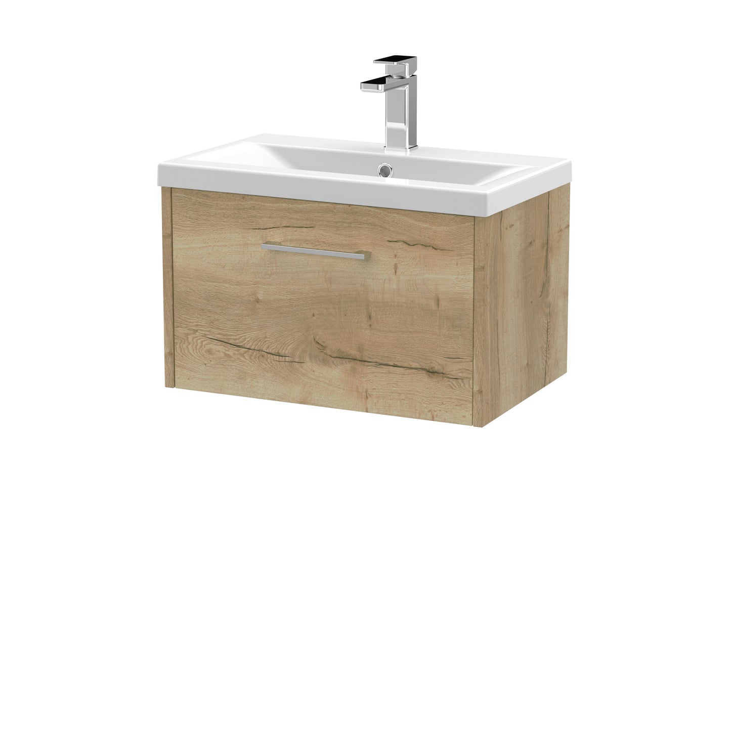 Hudson Reed Juno 600mm Autumn Oak Wall Hung Single Drawer Vanity Unit With 1 Tap Hole Basin