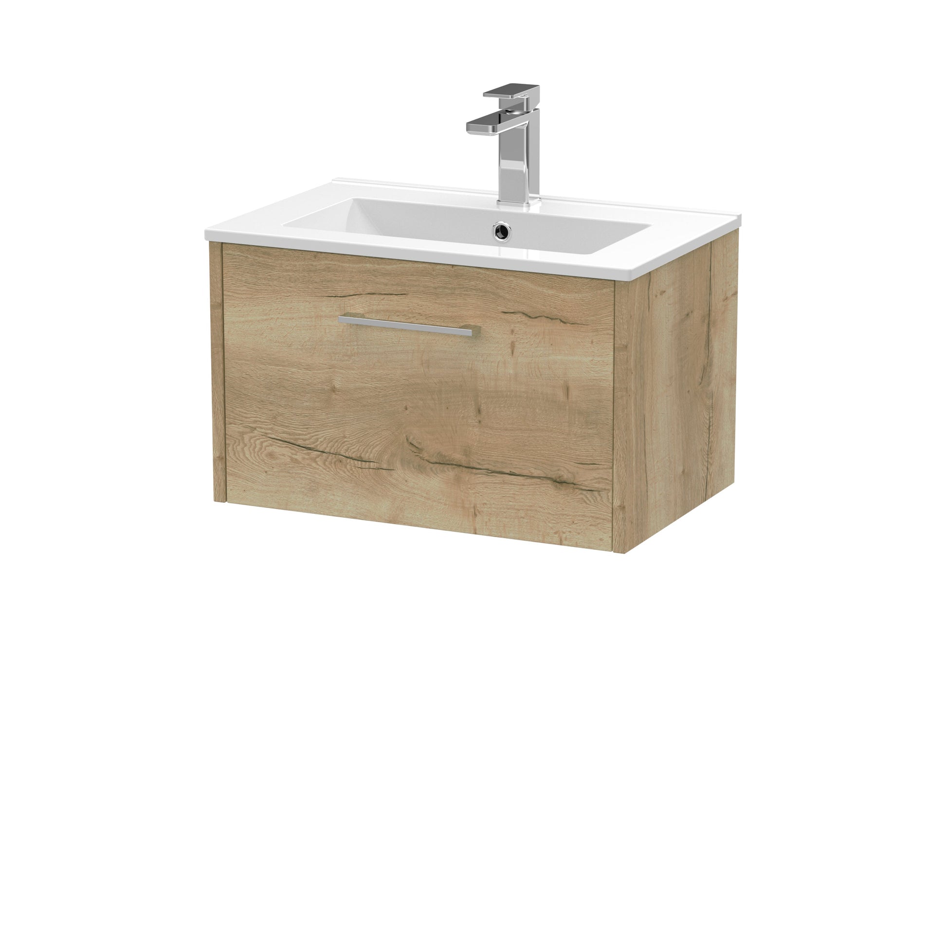Hudson Reed Juno 600mm Autumn Oak Wall Hung Single Drawer Vanity Unit With 1 Tap Hole Basin