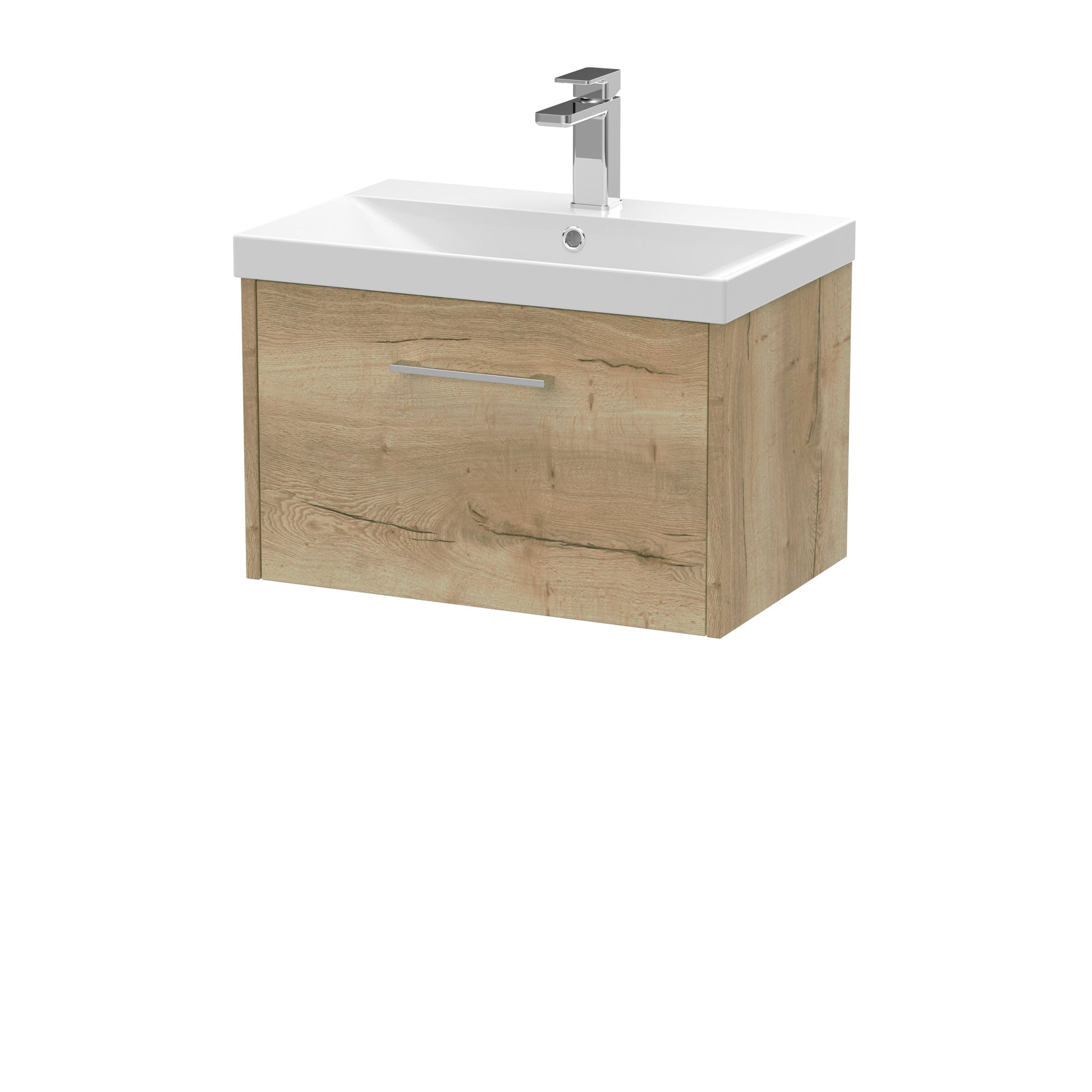 Hudson Reed Juno 600mm Autumn Oak Wall Hung Single Drawer Vanity Unit With Thin-Edge 1 Tap Hole Basin