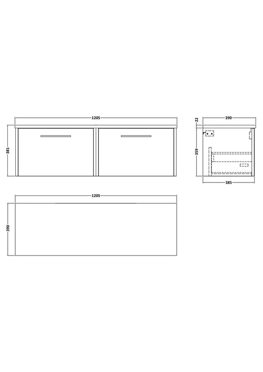 Hudson Reed Juno 1200mm Wall Hung Vanity Unit With Laminate Worktop & Handles
