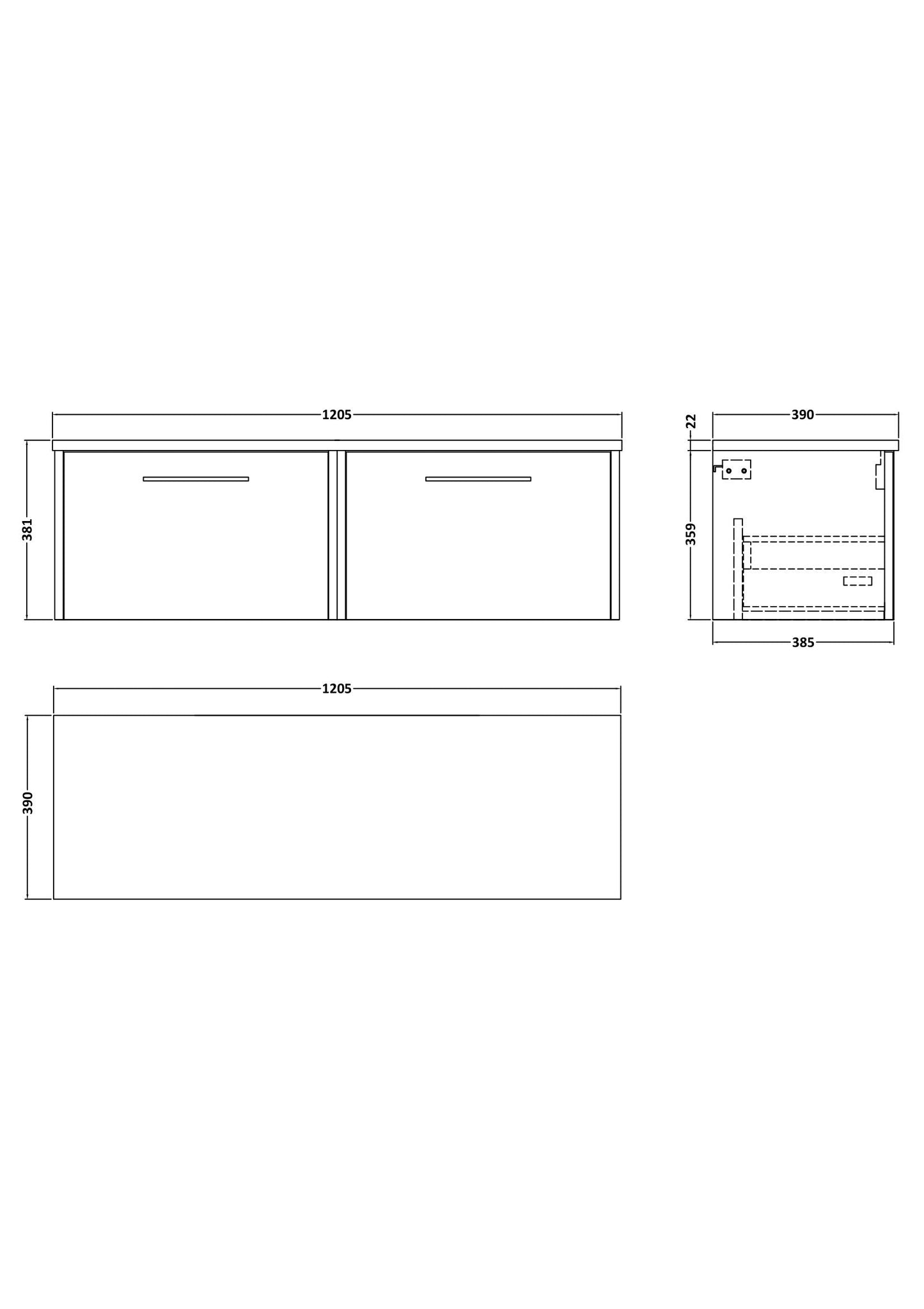 Hudson Reed Juno 1200mm Wall Hung 2-Drawer Vanity Unit With Laminate Worktop & Soft-Close Drawers