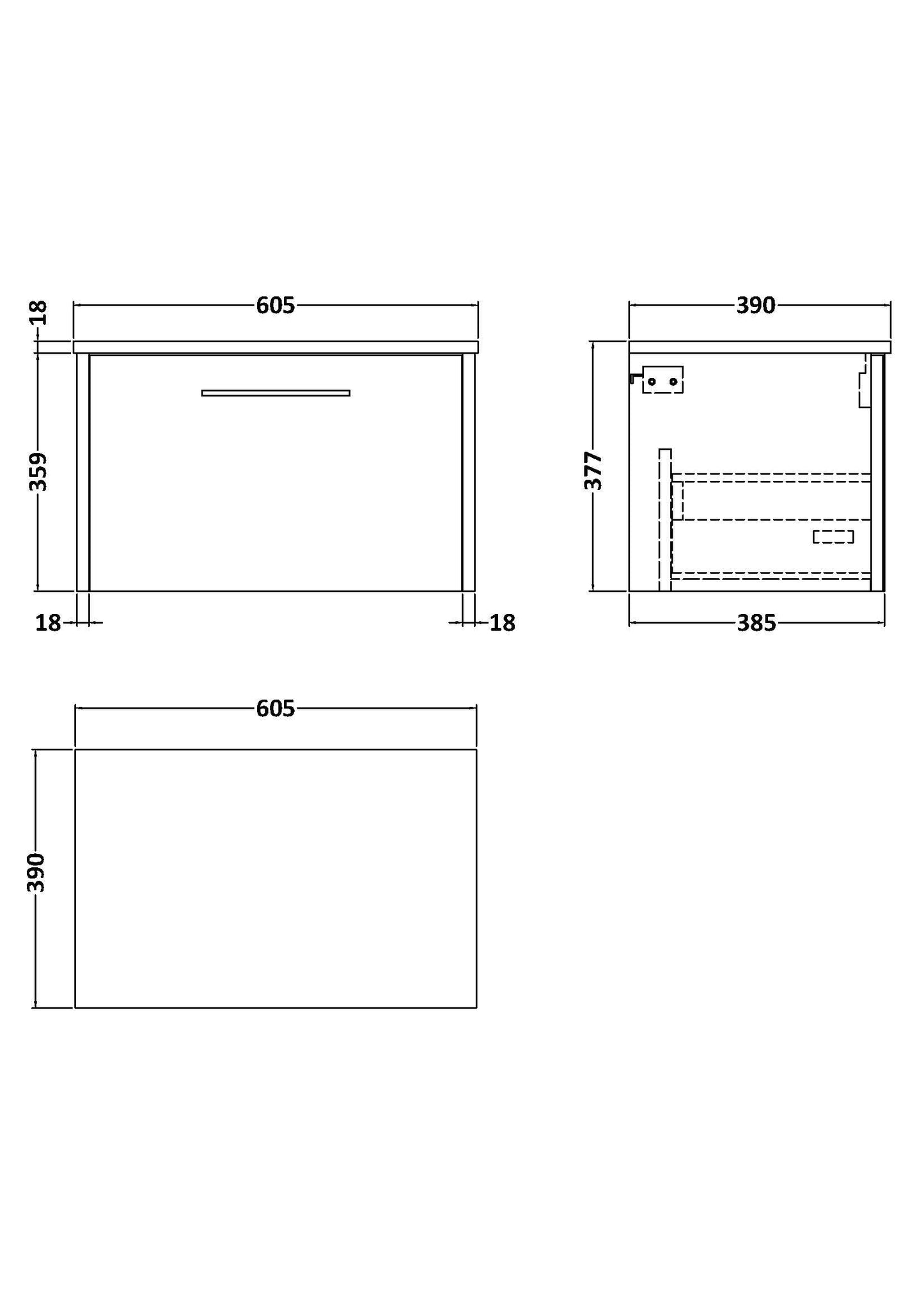 Hudson Reed Juno 600mm Wall Hung Single Drawer Vanity Unit With Worktop & Handle