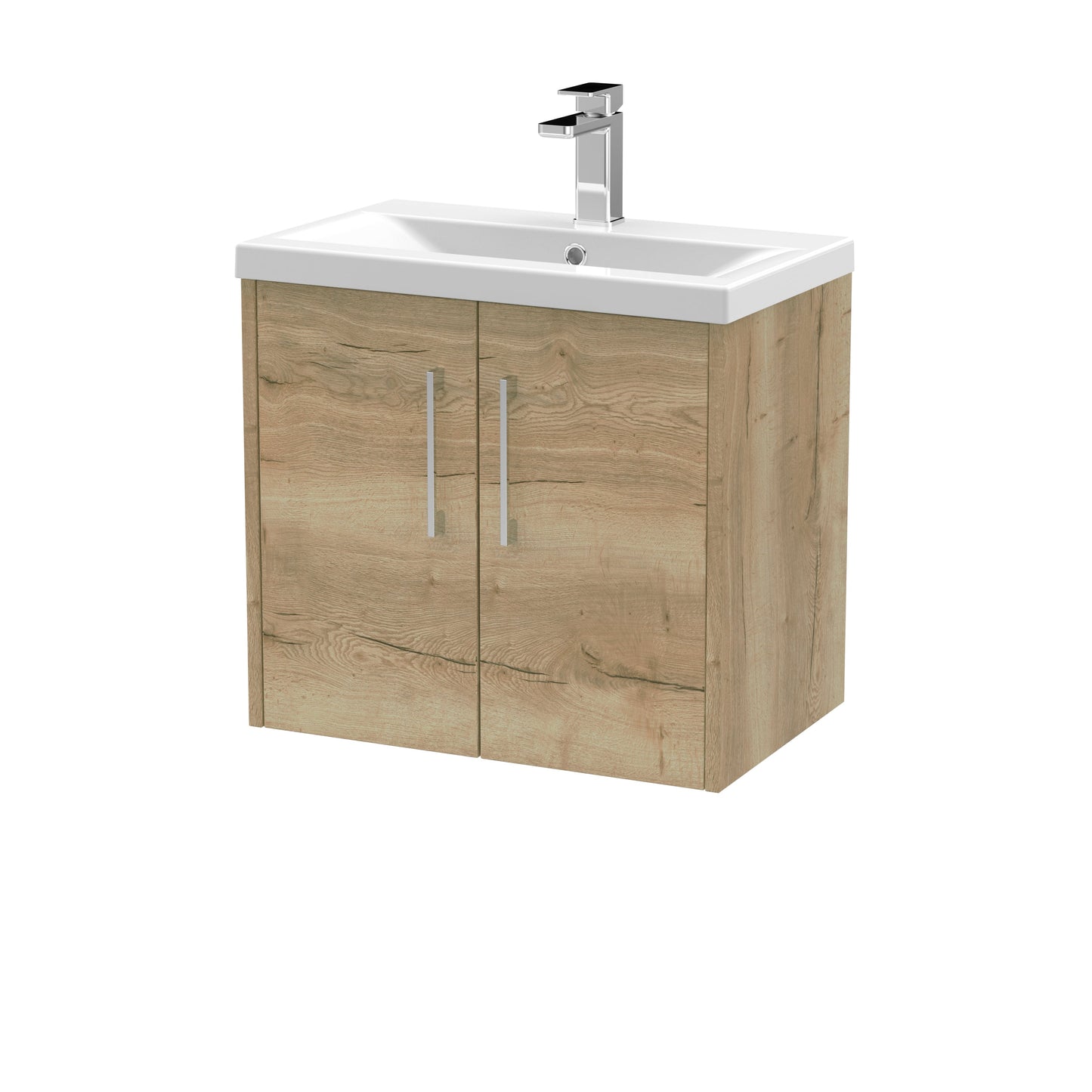 Hudson Reed Juno 600mm Autumn Oak Wall Hung 2-Door Vanity Unit with 1 Tap Hole Basin