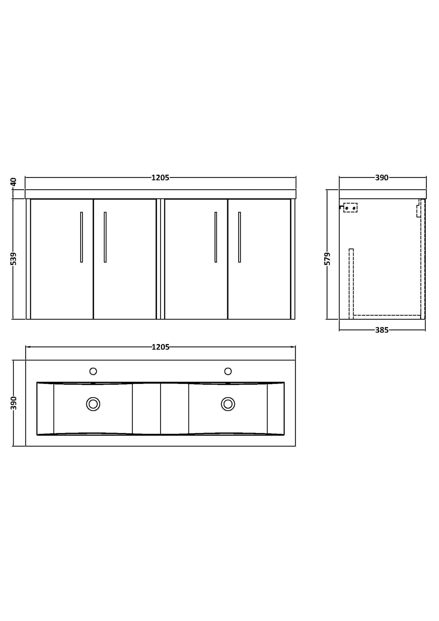Hudson Reed Juno 1200mm Wall Hung 4-Door Vanity Unit with Double Basin