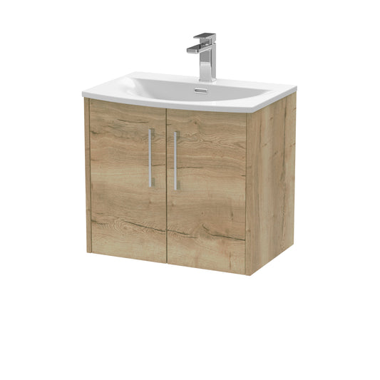 Hudson Reed Juno 600mm Autumn Oak Wall Hung 2-Door Vanity Unit with 1 Tap Hole Basin