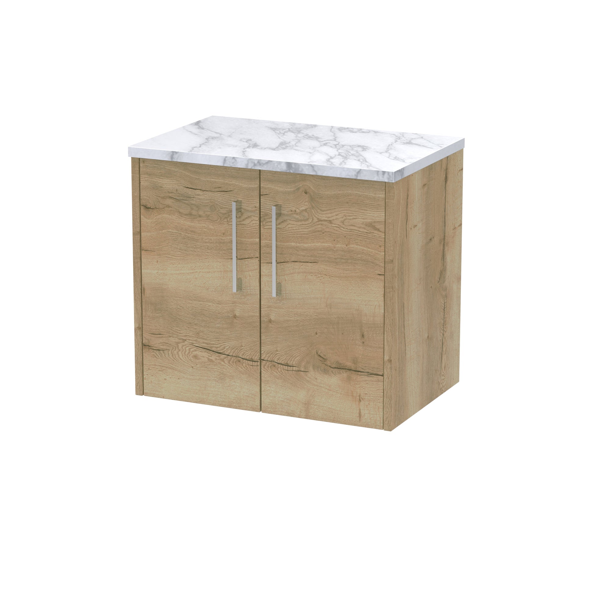 Hudson Reed Juno 600mm Autumn Oak Wall Hung 2-Door Vanity Unit With Laminate Worktop