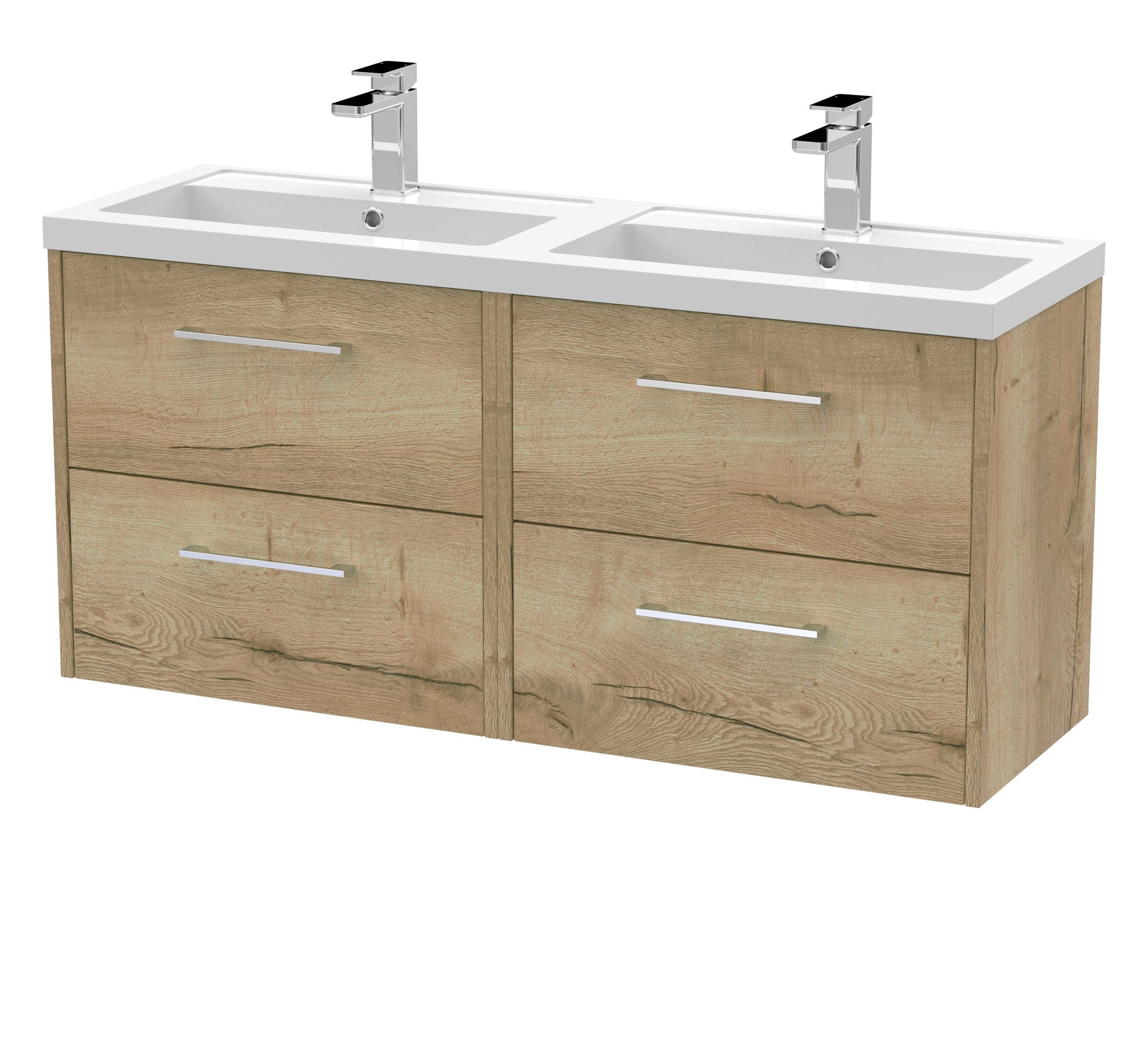 Hudson Reed Juno 1200mm Wall Hung Autumn Oak Vanity Unit With Double Basin
