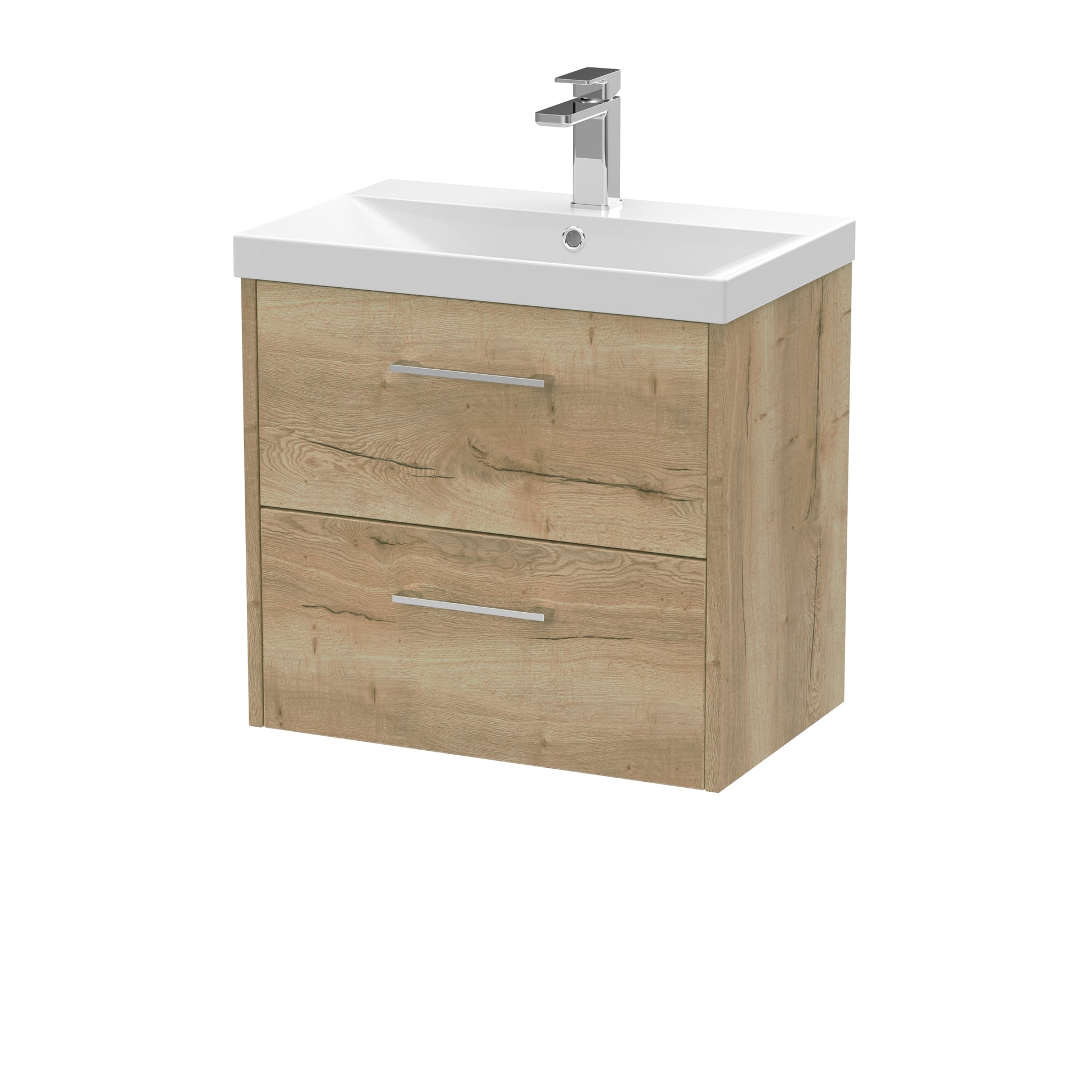 Hudson Reed Juno 600mm Autumn Oak Wall Hung 2-Drawer Vanity Unit with 1 Tap Hole Basin