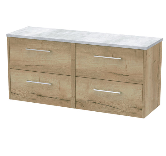 Hudson Reed Juno 1200mm Autumn Oak Wall Hung 4-Drawer Vanity Unit With Laminate Worktop