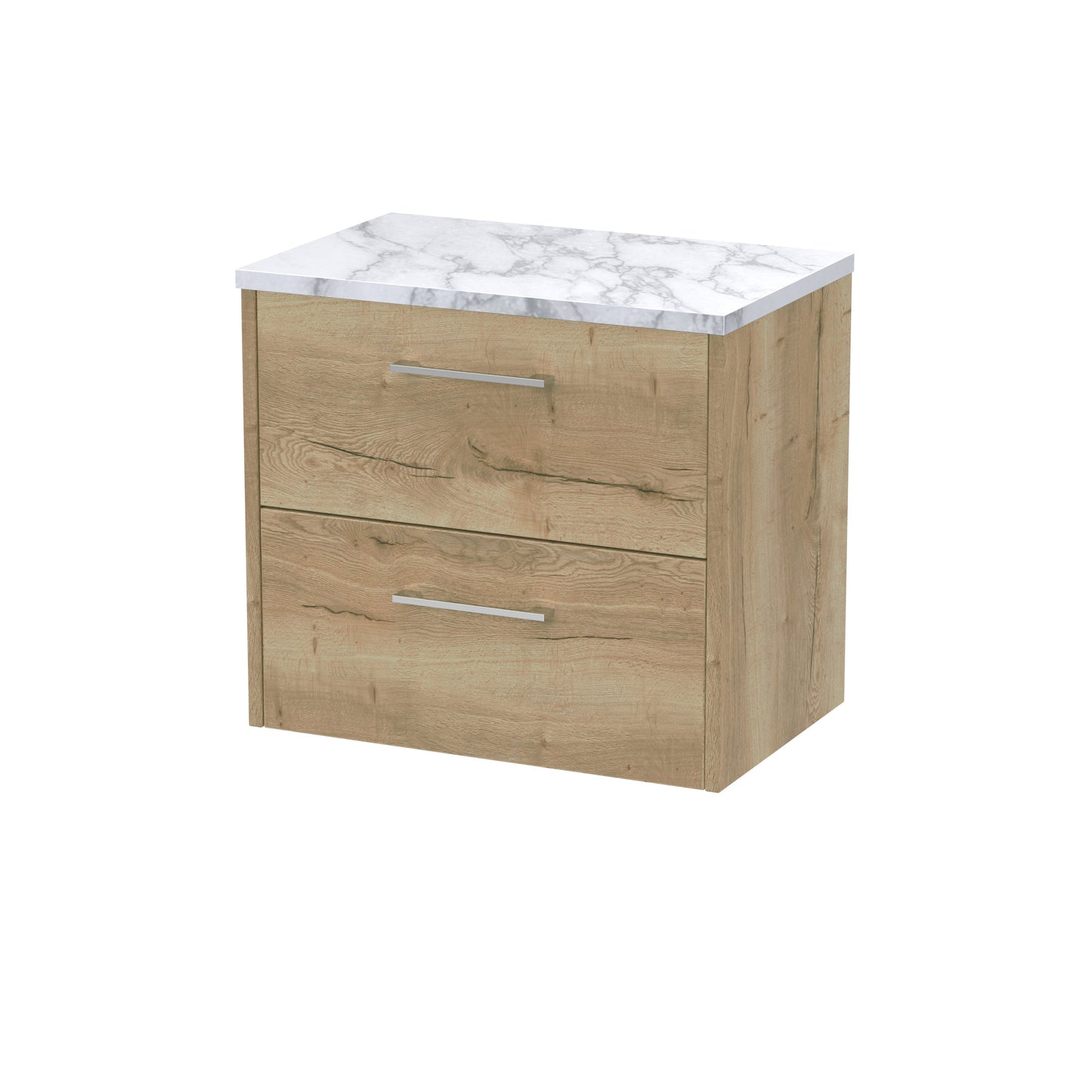 Hudson Reed Juno 600mm Autumn Oak Wall Hung 2-Drawer Vanity Unit With Laminate Worktop & Handles