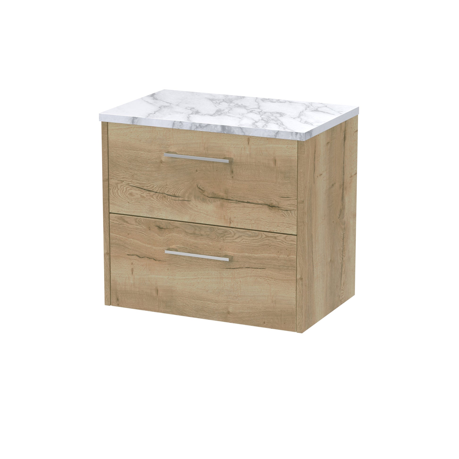 Hudson Reed Juno 600mm Autumn Oak Wall Hung 2-Drawer Vanity Unit With Laminate Worktop & Handles