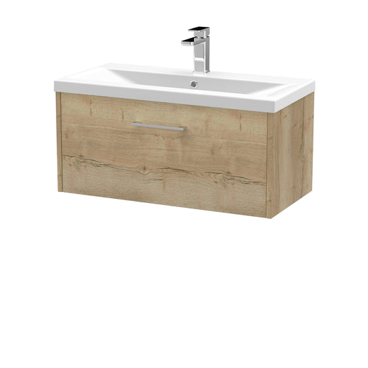 Hudson Reed Juno 800mm Autumn Oak Wall Hung Single Drawer Vanity Unit With Basin