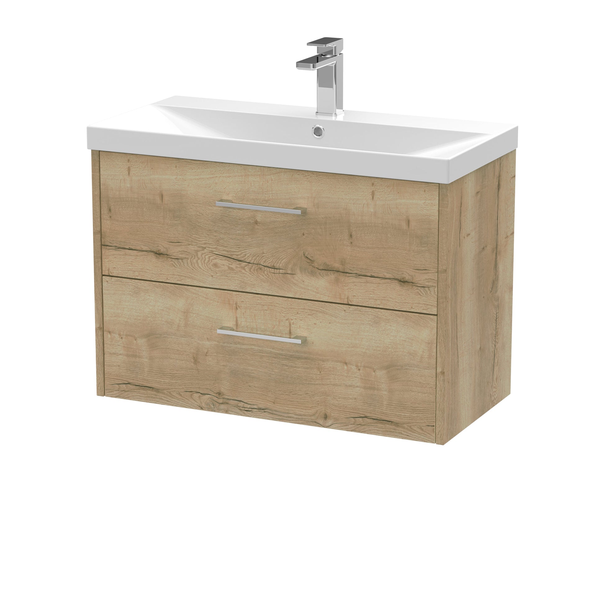 Hudson Reed Juno 800mm Autumn Oak Wall Hung 2-Drawer Vanity Unit With Thin-Edge 1 Tap Hole Basin