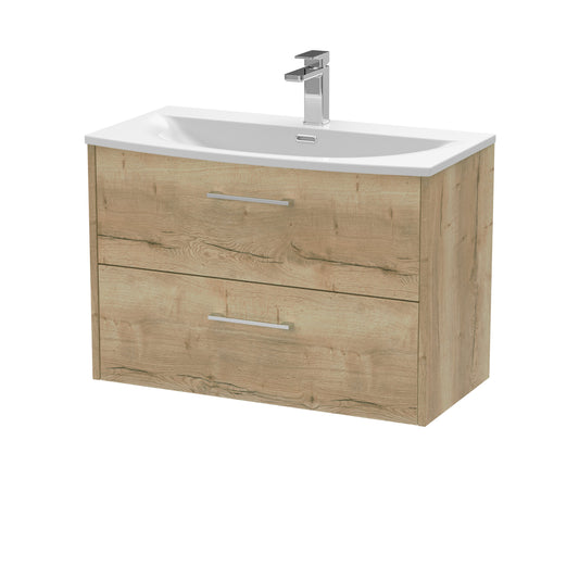 Hudson Reed Juno 800mm Autumn Oak Wall Hung 2-Drawer Vanity Unit with 1 Tap Hole Basin